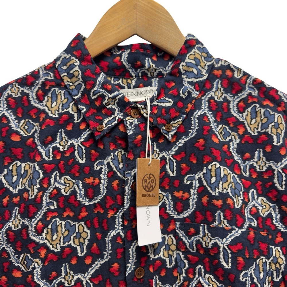 Outerknown NEW Mens Size Small Navy/Red Floral Button Down Cotton Hawaiian Shirt